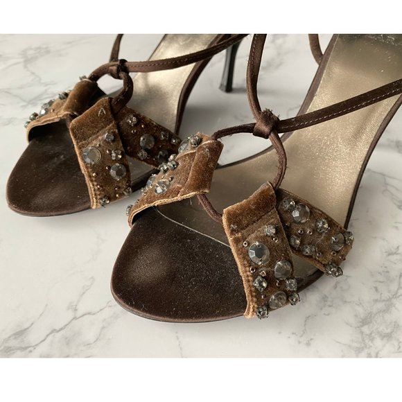 ZARA Brown Rhinestone Studded Strappy Sandals - Picture 3 of 11